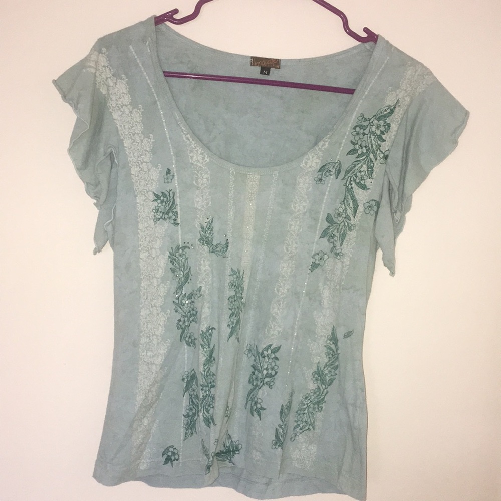 Sea foam green top-designs and tiny shiny beads